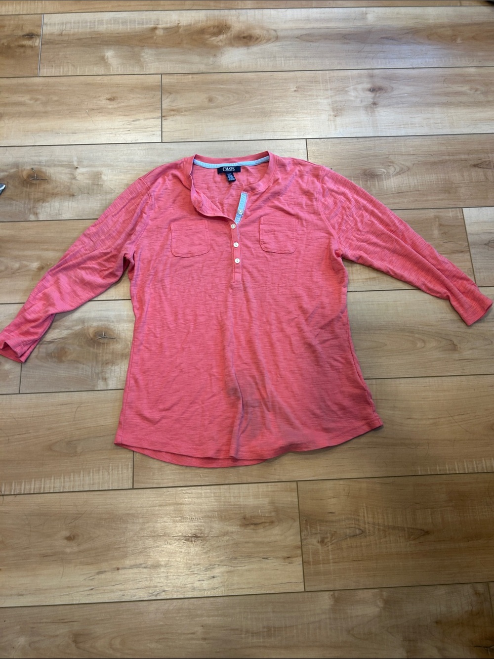 Chaps Coral Slub-Knit Henley Top